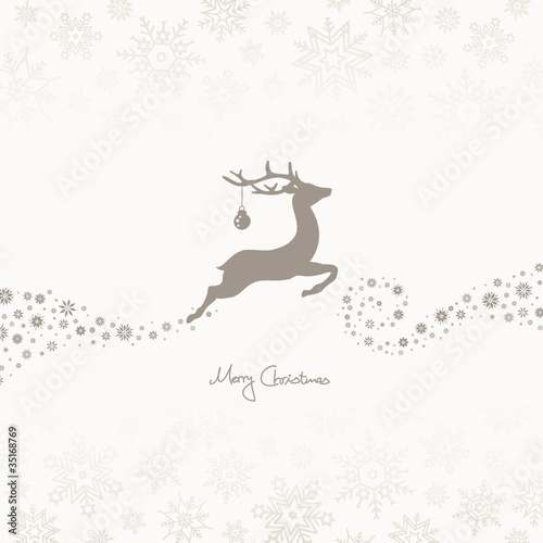Vektor: Flying Reindeer, Christmas Ball & Snowflakes Taupe Flying Reindeer, Christmas Ball & Snowflakes Taupe