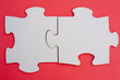 Jigsaw Puzzle Pieces on Red Cloth