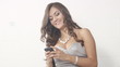 Video: Happy woman in sexy dress texting Happy woman in sexy dress texting