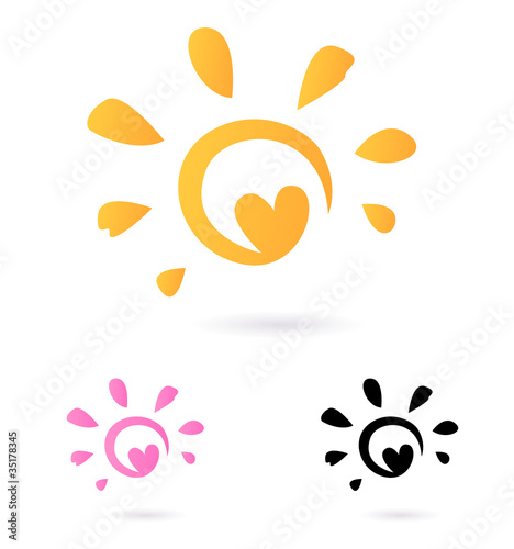Vektor: Abstract vector Sun icon with Heart - orange & pink, isolated o Abstract vector Sun icon with Heart - orange & pink, isolated o