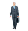 Happy businessman with briefcase going to office