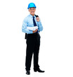 Portrait of mature male construction worker on white