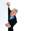 Senior businessman with blank board isolated