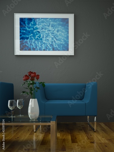 Illustration: Wohndesign - blauer Sessel Wohndesign - blauer Sessel