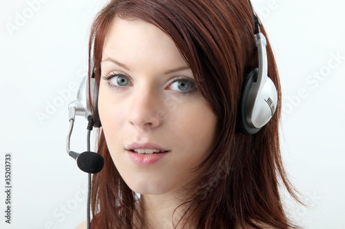 Photo: beautiful woman with headset beautiful woman with headset