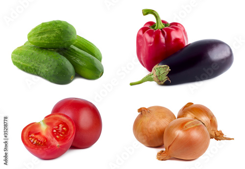Photo: Set vegetables on white background. Set vegetables on white background.