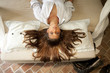 Young beautifull lady with long hair on romantic bed Young beautifull lady with long hair on romantic bed