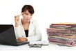 young business woman stressed at work