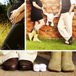 Happy pregnant couple collage