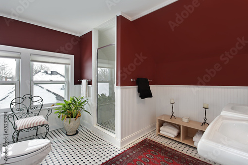 Photo: Bathroom with red walls Bathroom with red walls