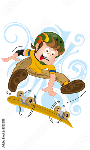 Vector: niño montando patineta niño montando patineta