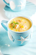 Salmon and corn chowder soup