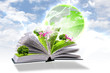 Open book with green nature world Open book with green nature world