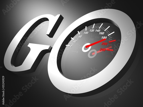 Illustration: go speedometer text on black go speedometer text on black