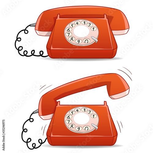 Vector: Calm and ringing old-fashioned cartoon phone Calm and ringing old-fashioned cartoon phone