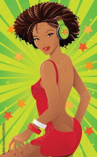 Vector: Sexy African woman with headphones dancing Sexy African woman with headphones dancing