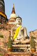 Buddha Status and Pagoda at Wat Yai Chaimongkol, Ayutthaya, Thai