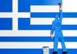 Illustration of a man figure painting the flag of Greece