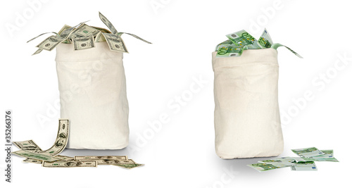 Photo: Bags with euro and dollars Bags with euro and dollars