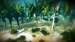 tsunami flooding tropical shore