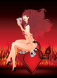 Poker time. Beautiful Devil girl and poker heart