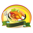 Plate with smoked chicken over white