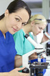 Female Scientist or Woman Researcher Using Microscope in Laborat