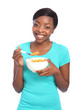 Beautiful african american girl morning cereal