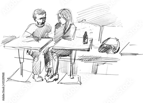 Illustration: fellow with a girl at the table in a cafe fellow with a girl at the table in a cafe
