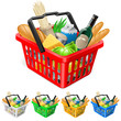 Vector: Shopping basket with foods. Shopping basket with foods.