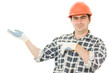 A successful businessman in the helmet.