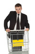 businessman in black suit and shopping cart
