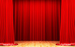 Red velvet curtain opening scene made in 3d