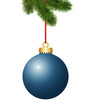 Blaue Weihnachtskugel mit Tannenzweig