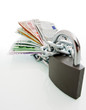 Banknotes chained and locked