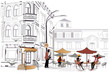 Series of street cafe in sketches Series of street cafe in sketches