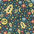 Space and aliens seamless pattern. Vector texture.
