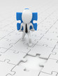 3D Render of a business man carrying a puzzle pice