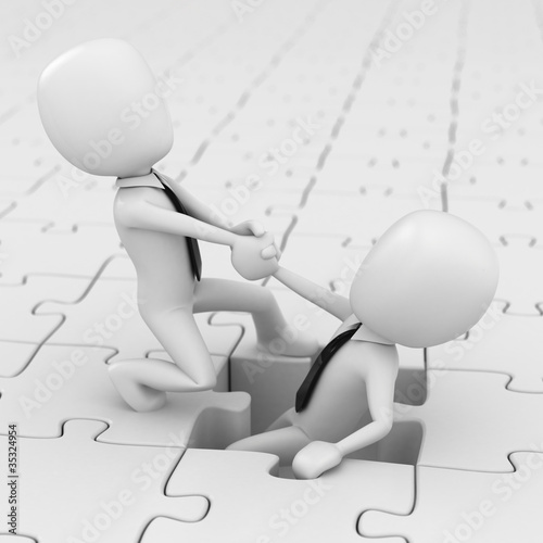 Illustration: 3D Render of a busines man helping another business man 3D Render of a busines man helping another business man