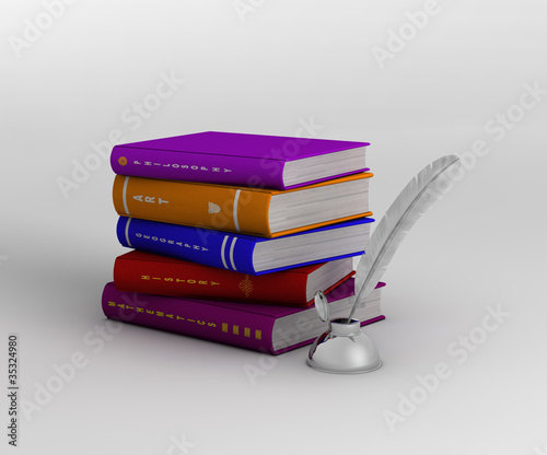 Ilustración: Libros, pluma y tintero Libros, pluma y tintero