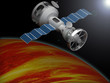 Artificial satellite in the background of the planet