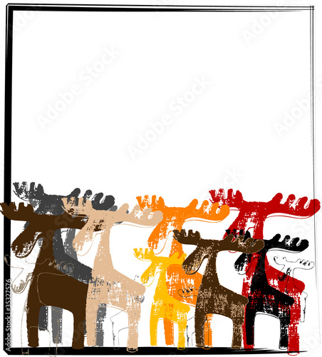 Illustration: Weihnachtskarte Rahmen Elch Gruppe Weihnachtskarte Rahmen Elch Gruppe