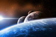 Space design with planets and sunrise Space design with planets and sunrise