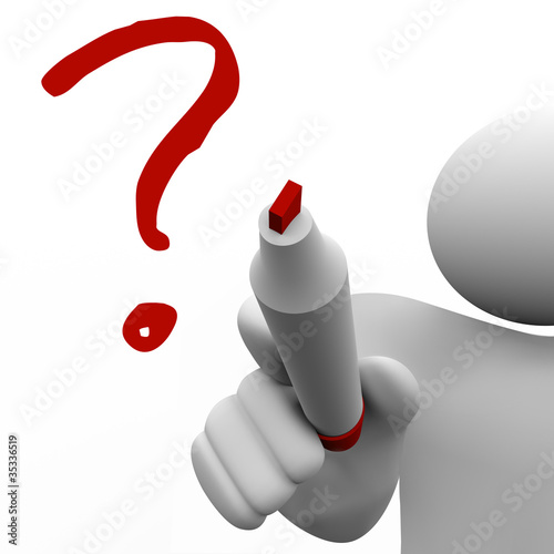 Illustration: Man Draws Question Mark on Board to Ask About Problem Man Draws Question Mark on Board to Ask About Problem