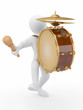 Man with drum and drumstick. 3d