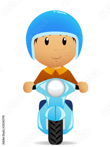 Vector: Cartoon man ride on moto scooter Cartoon man ride on moto scooter