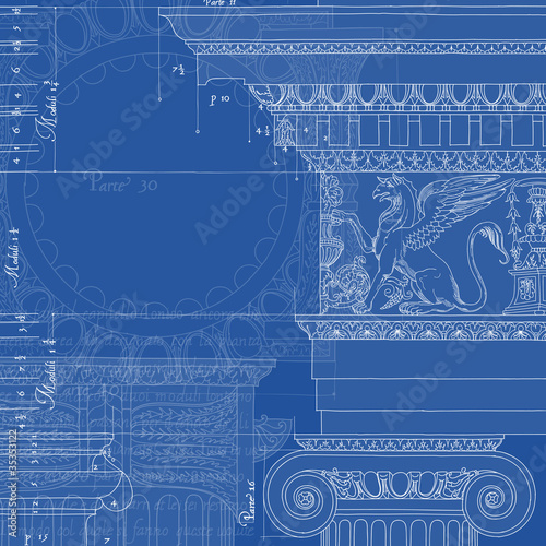 Vettoriale: Blueprint. Hand draw sketch ionic architectural order Blueprint. Hand draw sketch ionic architectural order