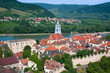 Luftaufnahme von Dürnstein in der Wachau.