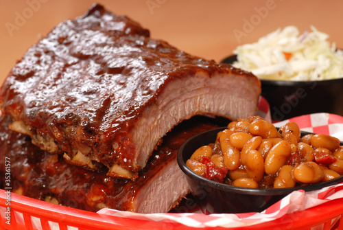 Photo: BBQ Ribs with beans and cole slaw BBQ Ribs with beans and cole slaw