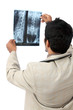 Doctor examining the X-ray over white.